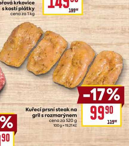 Kuřecí prsní steak na gril s rozmarýnem cena za 520 g