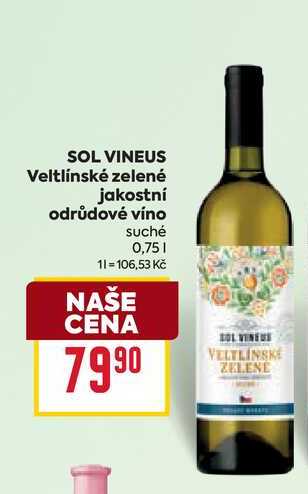 SOL VINEUS Veltlínské zelené jakostní odrůdové víno suché 0,75l