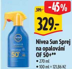 Nivea Sun Sprej na opalování OF 50+**, 270 ml  