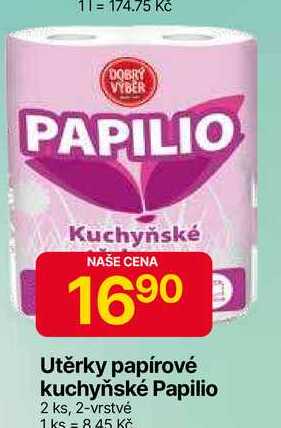 Utěrky papírové kuchyňské Papilio 2 ks, 2-vrstvé 