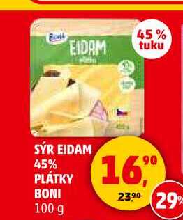 SÝR EIDAM 45% PLÁTKY BONI, 100 g 