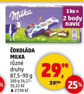 ČOKOLÁDA MILKA různé druhy, 87,5-90 g