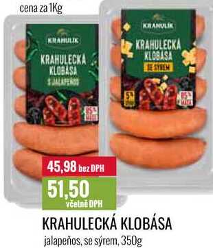 KRAHULECKÁ KLOBÁSA jalapeños, se sýrem, 350g 