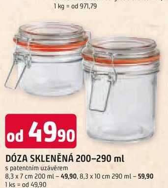 DÓZA SKLENĚNÁ s patentním uzávěrem 8,3 x 7 cm 200 ml 