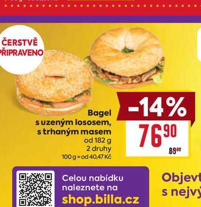 Bagel s uzeným lososem, s trhaným masem od 182 g