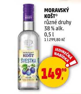 MORAVSKÝ KOŠT různé druhy 38% alk., 0,5 l