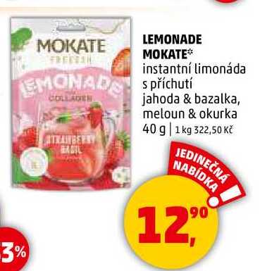 LEMONADE MOKATE instantní limonáda s příchutí jahoda & bazalka, 40 g