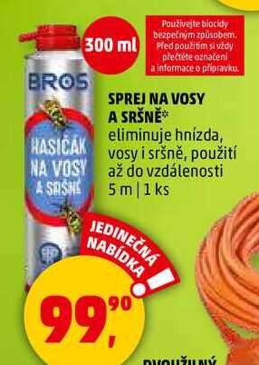 SPREJ NA VOSY A SRŠNĚ eliminuje hnízda, vosy i sršně, použití až do vzdálenosti 5 m, 1 ks