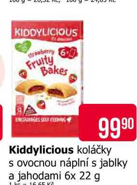 Kiddylicious koláčky s ovocnou náplní s jablky a jahodami 6x 22 g