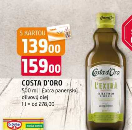 COSTA D'ORO 500 ml Extra panenský olivový olej 1l