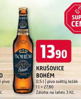KRUŠOVICE BOHÉM 0,5l pivo světlý ležák 
