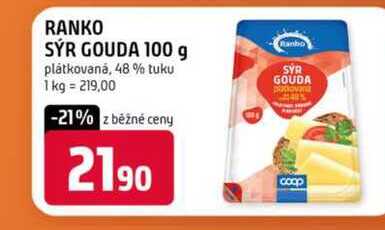 RANKO SÝR GOUDA 100 g plátkovaná, 48% tuku 