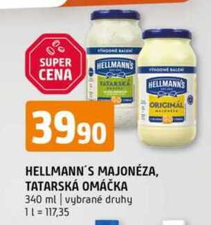 HELLMANN'S MAJONÉZA, TATARSKÁ OMÁČKA 340 ml vybrané druhy 