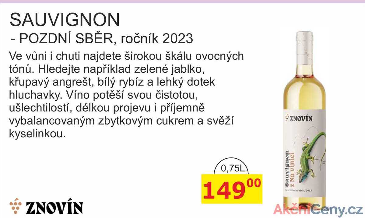ZNOVÍN SAUVIGNON - POZDNÍ SBĚR, ročník 2023 