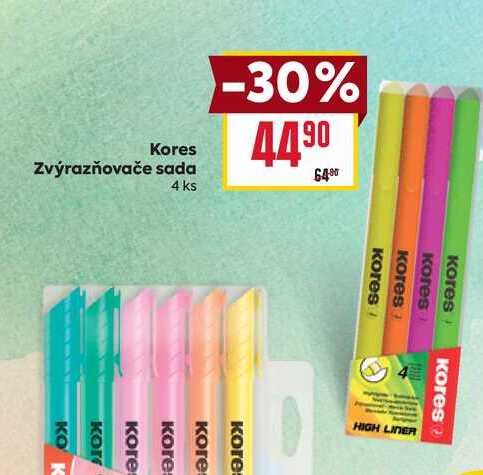Kores Zvýrazňovače sada 4 ks