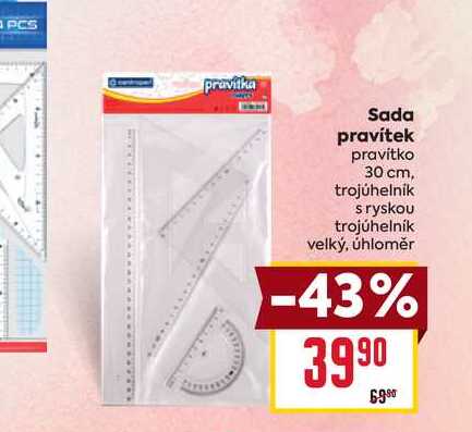 Sada pravítek pravítko 30 cm, trojúhelník sryskou trojúhelník velký, úhloměr