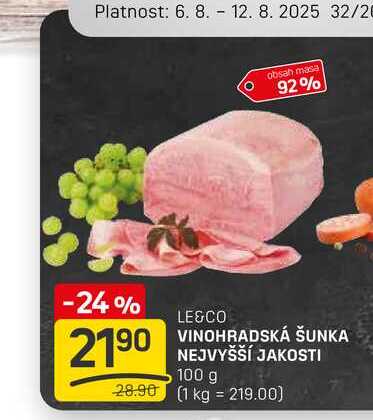 VINOHRADSKÁ ŠUNKA NEJVYŠŠÍ JAKOSTI 100g