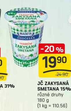 JČ ZAKYSANÁ SMETANA 15% různé druhy 180 g 