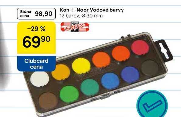 Koh-I-Noor Vodové barvy, 12 barev, Ø 30 mm 
