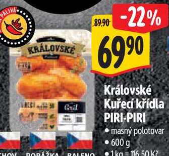   Královské Kuřecí křídla PIRI-PIRI  600 g