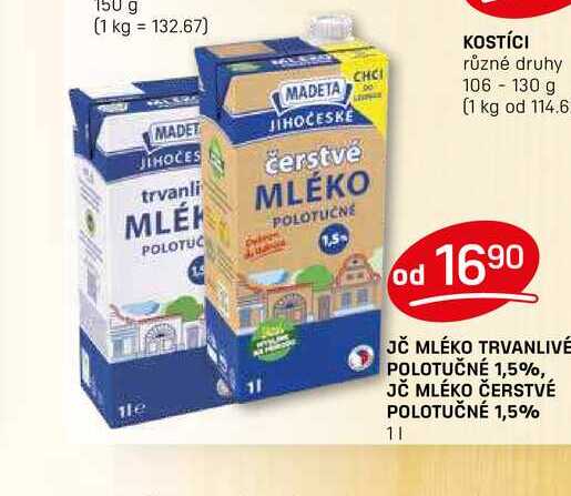 JČ MLÉKO ČERSTVÉ POLOTUČNÉ 1,5% 1l