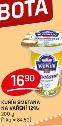 KUNÍN SMETANA NA VAŘENÍ 12% 200 g