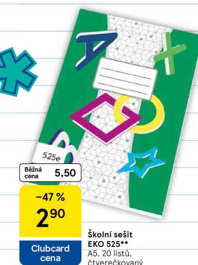 Školní sešit EKO 525, A5, 20 listů. čtverečkovaný 