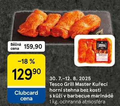 Tesco Grill Master Kuřecí horní stehna bez kosti s kůží v barbecue marinádě, 1 kg 