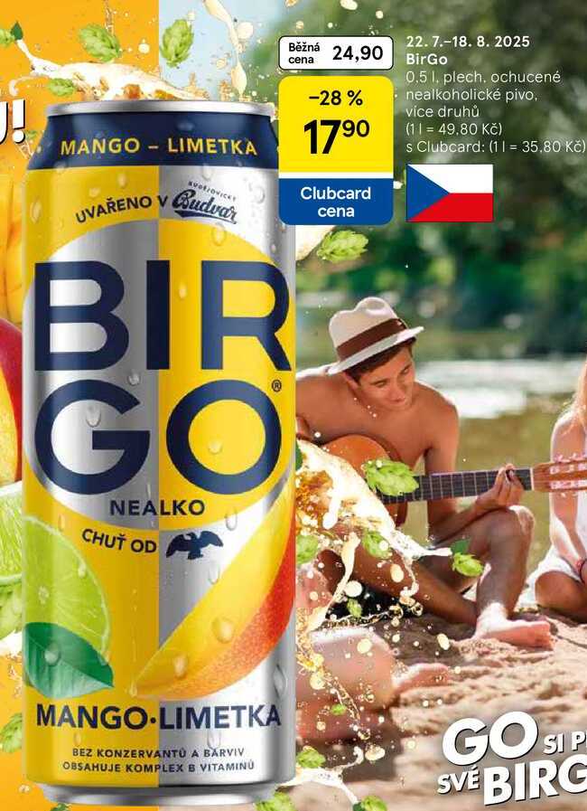 BirGo, 0.5 l, plech, ochucené nealkoholické pivo, více druhů 