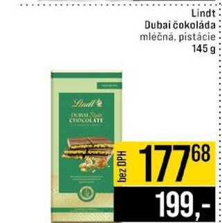 Lindt Dubai čokoláda mléčná pistácie 145 g 