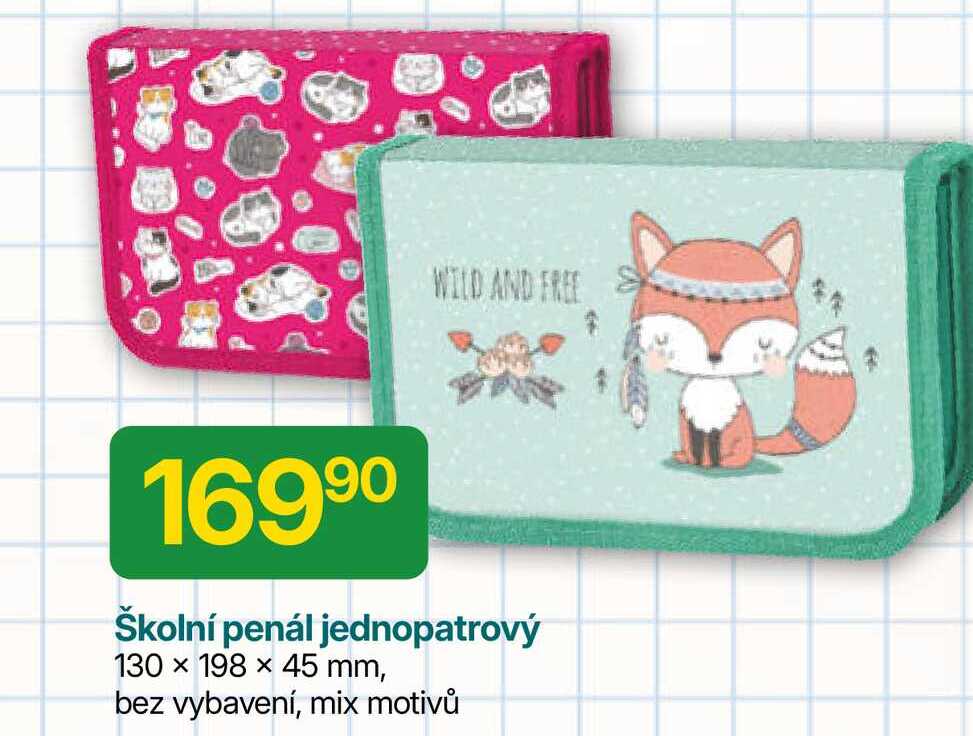 Školní penál jednopatrový 130 x 198 x 45 mm, bez vybavení, mix motivů 