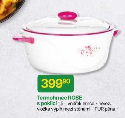 Termohrnec ROSE s poklicí 1.5 l, vnitřek hrnce - nerez. vložka výplň mezi stěnami - PUR pěna 