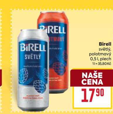 Birell světlý, polotmavý 0,51, plech