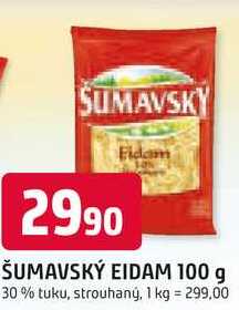 ŠUMAVSKÝ EIDAM 100 g 30% tuku, strouhaný