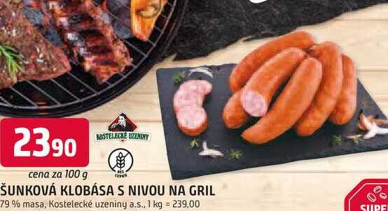 ŠUNKOVÁ KLOBÁSA S NIVOU NA GRIL 79% masa 100g