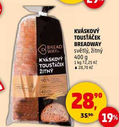 KVÁSKOVÝ TOUSŤÁČEK BREADWAY světlý, žitný, 400 g 