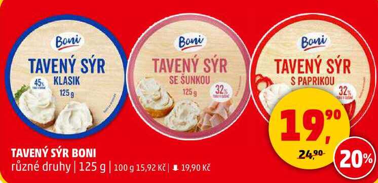 Boni TAVENÝ SÝR SE ŠUNKOU, 125 g 