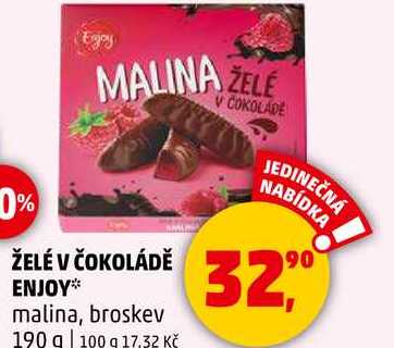ŽELÉ V ČOKOLÁDĚ ENJOY malina, broskev, 190 g 