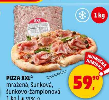 PIZZA XXL mražená, šunková, šunkovo-žampionová, 1 kg