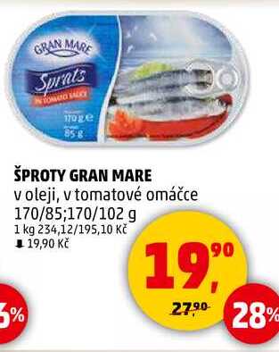ŠPROTY GRAN MARE v oleji, v tomatové omáčce, 170/85;170/102 g 