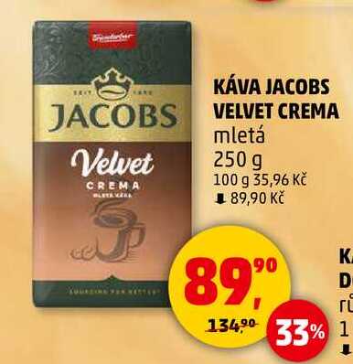 KÁVA JACOBS VELVET CREMA Velvet mletá, 250 g 