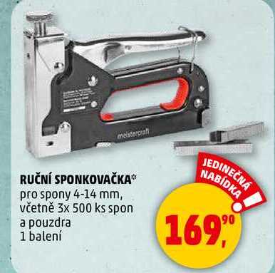 RUČNÍ SPONKOVAČKA pro spony 4-14 mm, včetně 3x 500 ks spon a pouzdra, 1 balení  