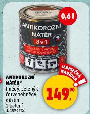 ANTIKOROZNÍ NÁTĚR 3v1 hnědý, zelený či červenohnědý odstín, 1 balení  