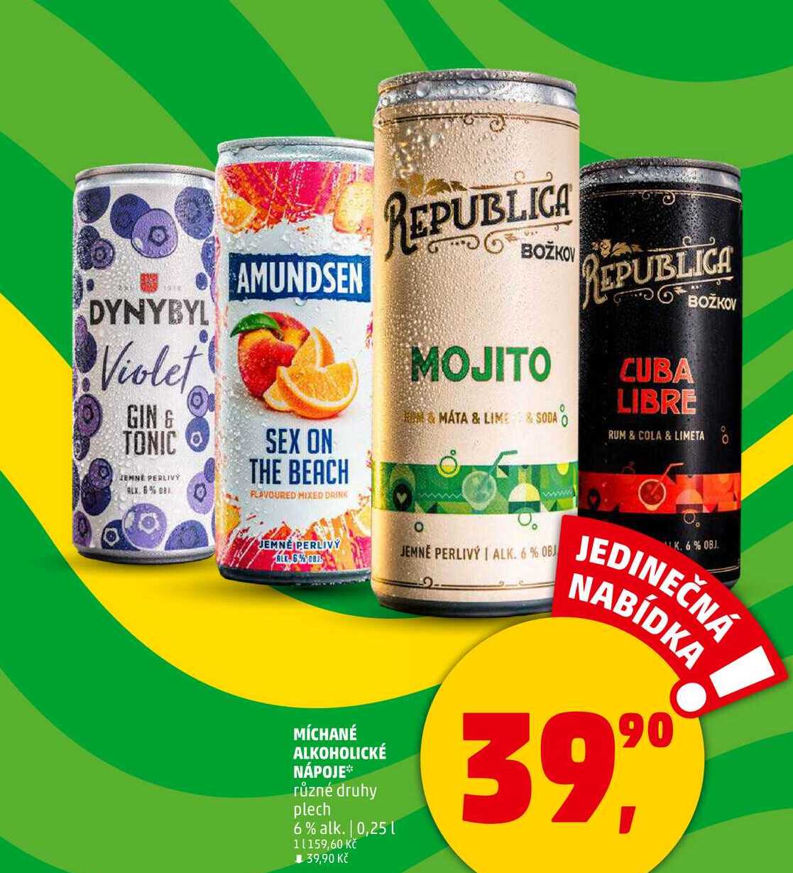 MÍCHANÉ ALKOHOLICKÉ NÁPOJE různé druhy plech 6% alk., 0,25 l