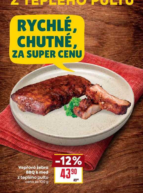 Vepřová žebra BBQ & med z teplého pultu cena za 100 g 