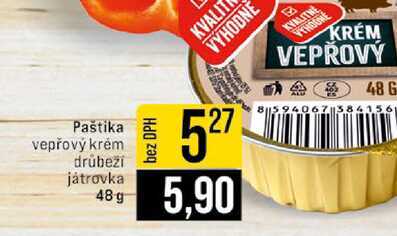 Paštika vepřový krém drůbeží játrovka 48 g 
