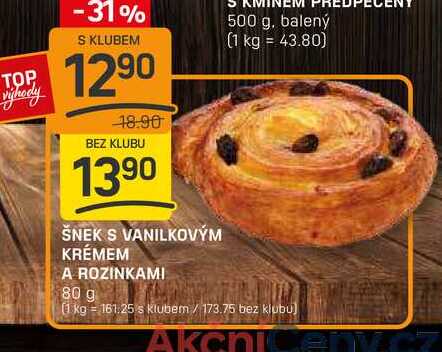 ŠNEK S VANILKOVÝM KRÉMEM A ROZINKAMI 80 g