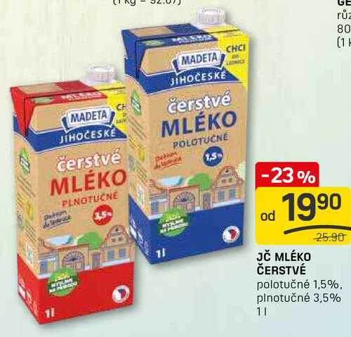 JČ MLÉKO ČERSTVÉ polotučné 1,5% 1l