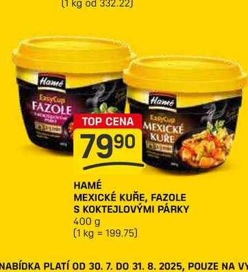 HAMÉ MEXICKÉ KUŘE, FAZOLE S KOKTEJLOVÝMI PÁRKY 400 g 