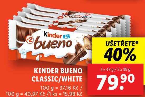 KINDER BUENO CLASSIC/WHITE, 5x 43 g/5x 39 g